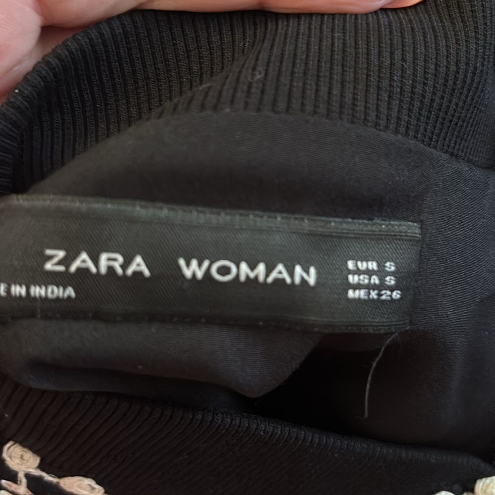Zara viscose/cotton Floral Embroidered Black bomber Jacket, S - Picture 11 of 12